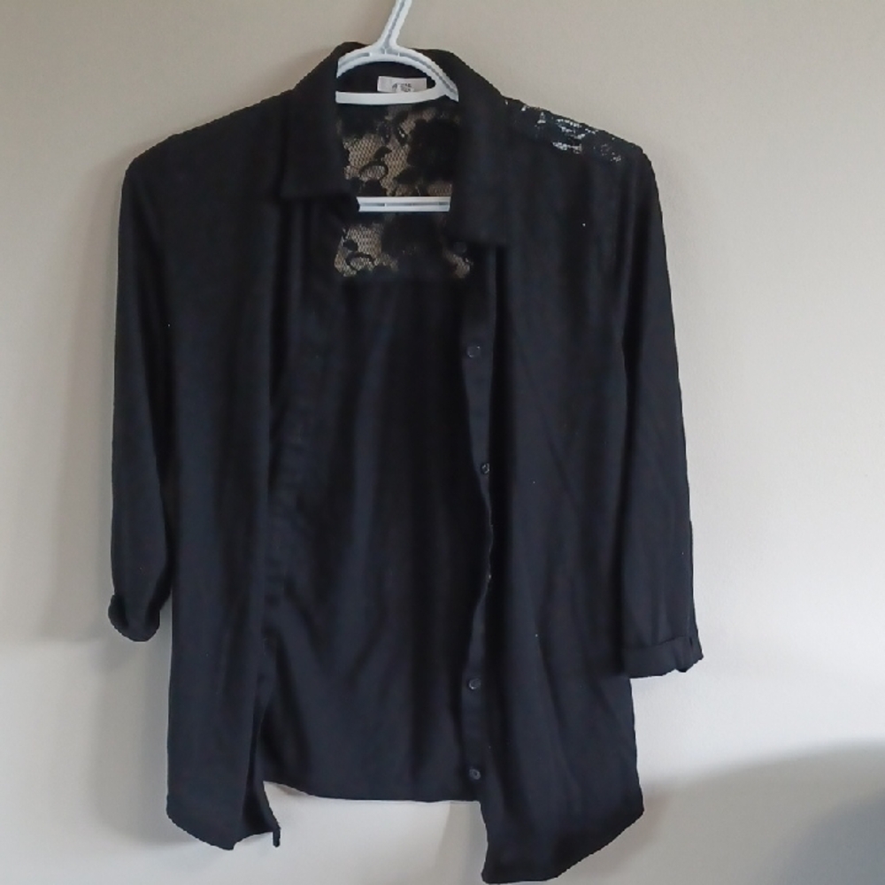 Ardene Black Button Down Shirt with Notched Collar